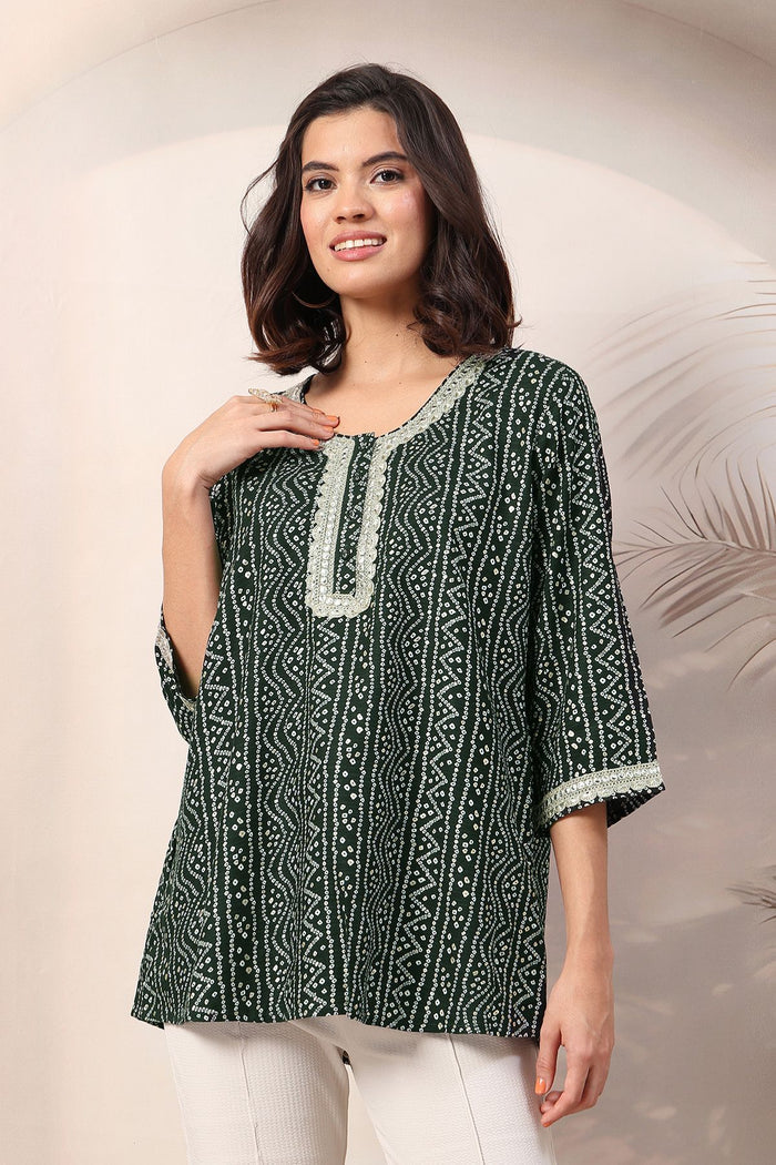 Bottle Green Essence Top; color offers comfort and style for daily wear.