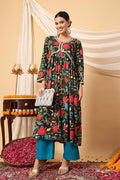 Bottle Green Zipless Rayon Suit Set: Zipless Button for easy nursing, featuring a Flattering A-Line silhouette.