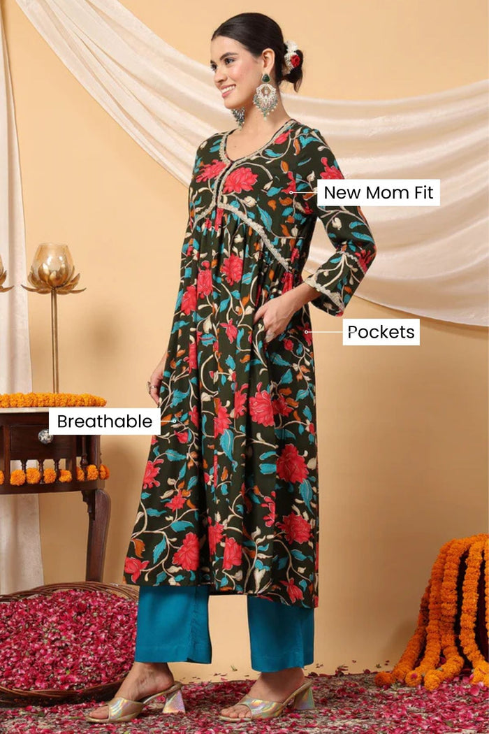 Side profile of the Bottle Green Zipless Suit Set, showing the smooth drape of the Rayon fabric.