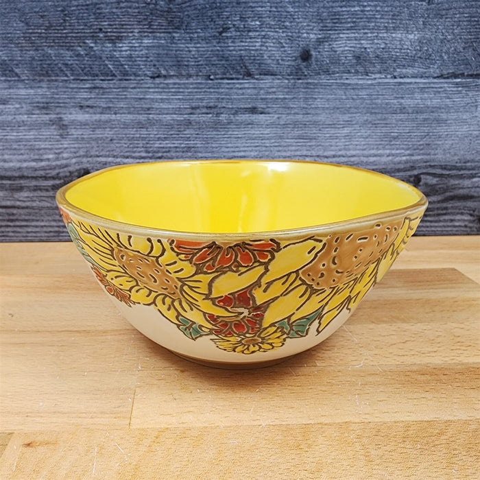 Brandywine Sunflower Floral Festive Bowl in Yellow 6" Ceramic (15 cm) Blue Sky