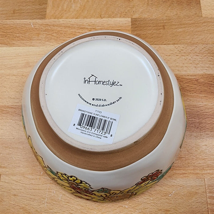 Brandywine Sunflower Floral Festive Bowl in Yellow 6" Ceramic (15 cm) Blue Sky