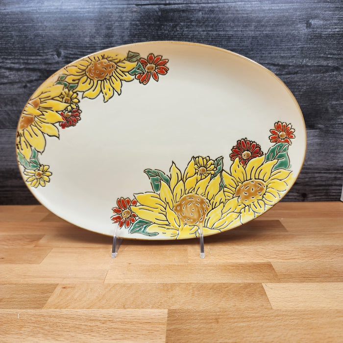 Brandywine Sunflower Serving Plate Embossed Floral Oval Platter Tray Blue Sky