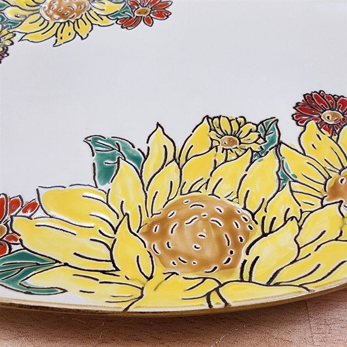 Brandywine Sunflower Serving Plate Embossed Floral Oval Platter Tray Blue Sky