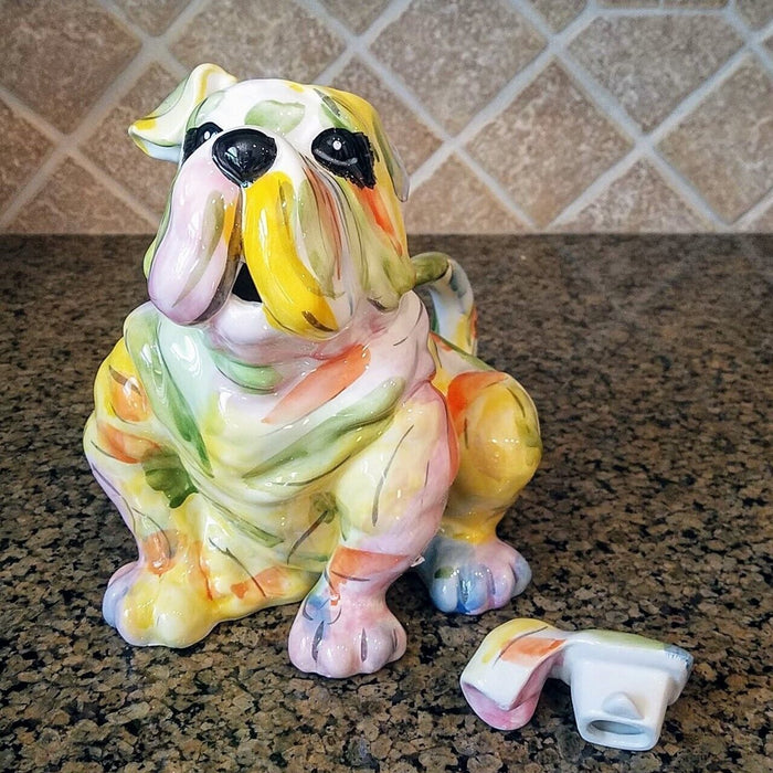 Bulldog Teapot Collectible Decorative Kitchen Home Dog Décor Blue Sky Clayworks