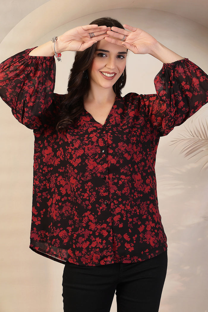 Burgundy Burst Maternity Zipless Feeding Top