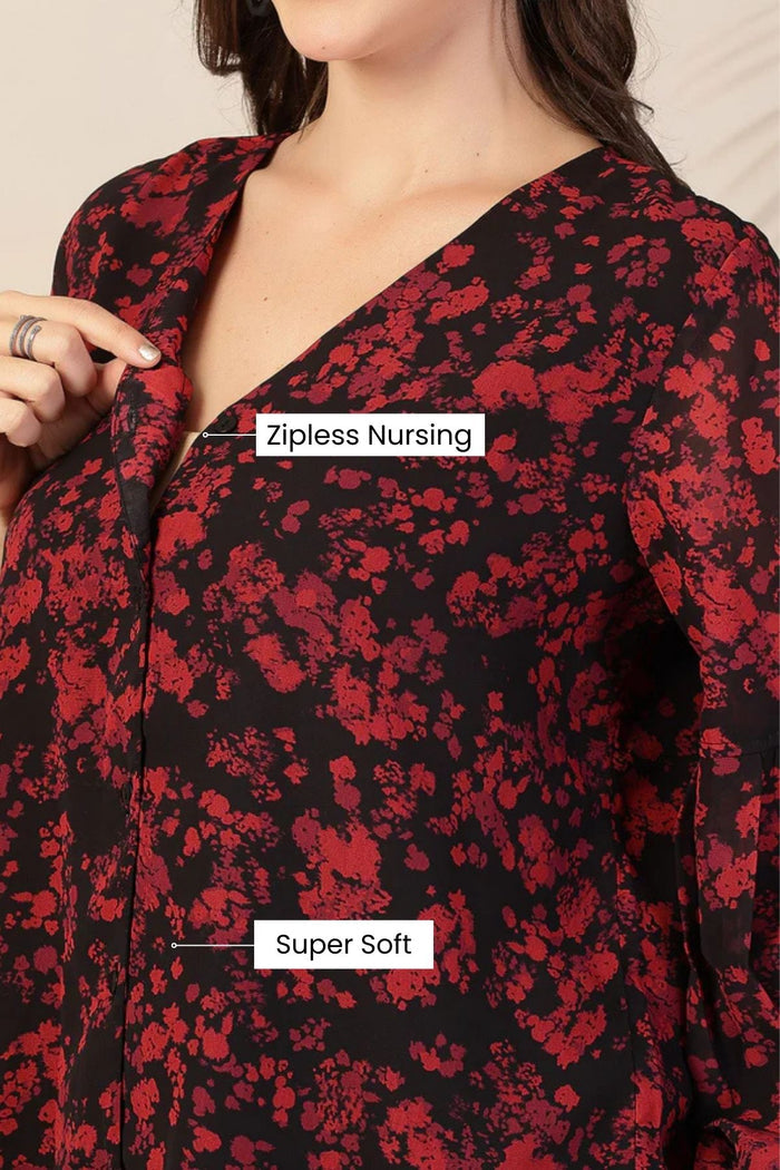 Burgundy Burst Maternity Zipless Feeding Top
