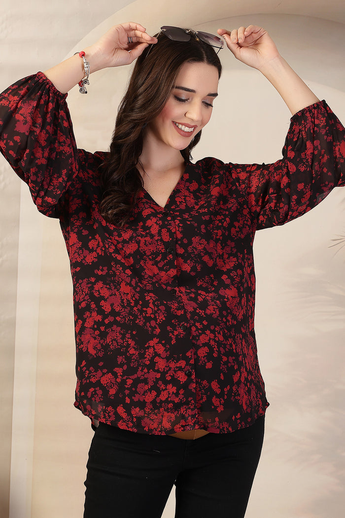 Burgundy Burst Maternity Zipless Feeding Top - Ideal