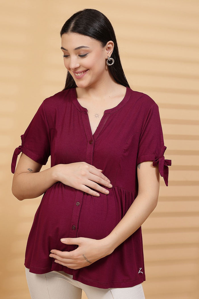 Burgundy Solid Top; solid burgundy offers elegance and comfortable fit.