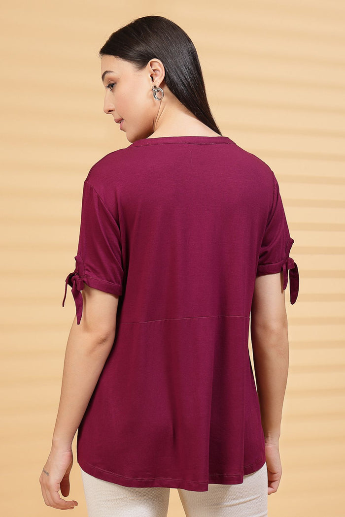 Burgundy Solid fabric; durable fabric provides comfort for daily wear.
