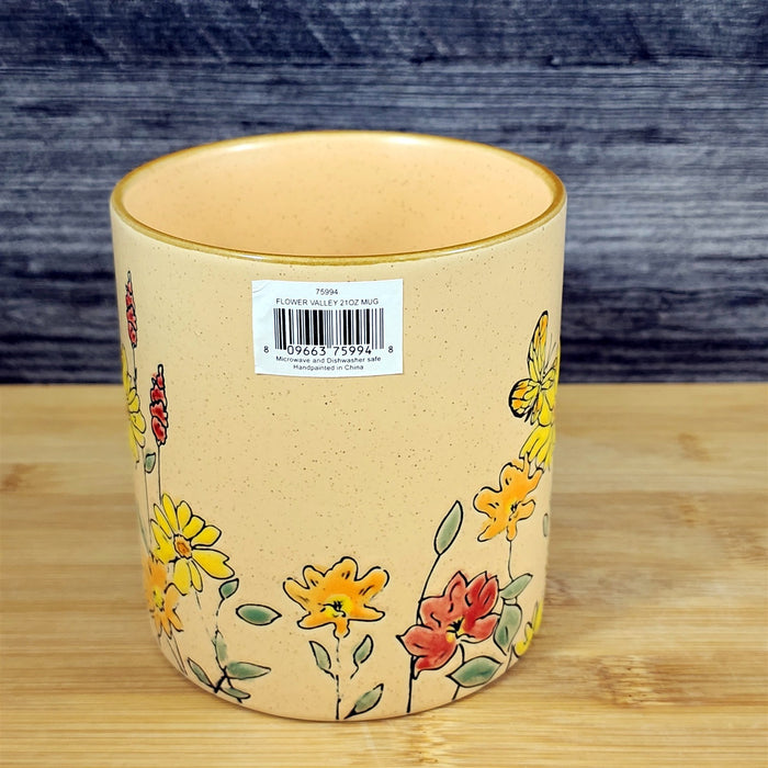 Butterfly and Yellow Flowers Country Garden Mug Nature Tan Tea Cup Blue Sky