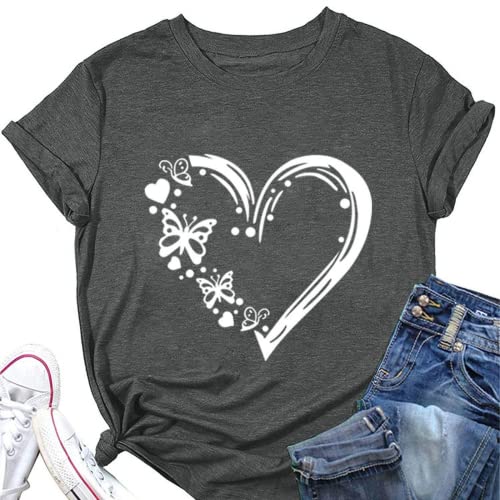 Butterfly Heart T-Shirt Women Valentines Day Gift Tees