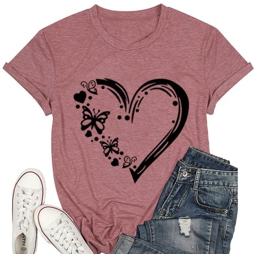 Butterfly Heart T-Shirt Women Valentines Day Gift Tees