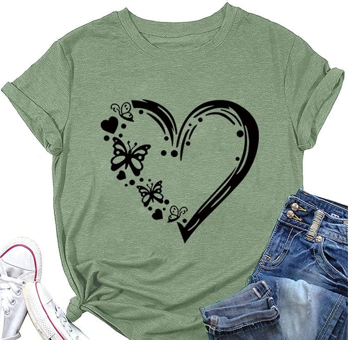 Butterfly Heart T-Shirt Women Valentines Day Gift Tees