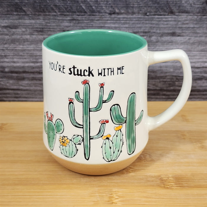 Cactus Embossed Coffee Mug Cup Saying "Your Stuck With Me" by Blue Sky Ceramic