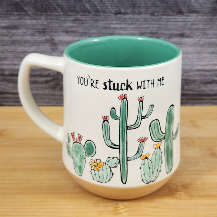 Cactus Embossed Coffee Mug Cup Saying "Your Stuck With Me" by Blue Sky Ceramic