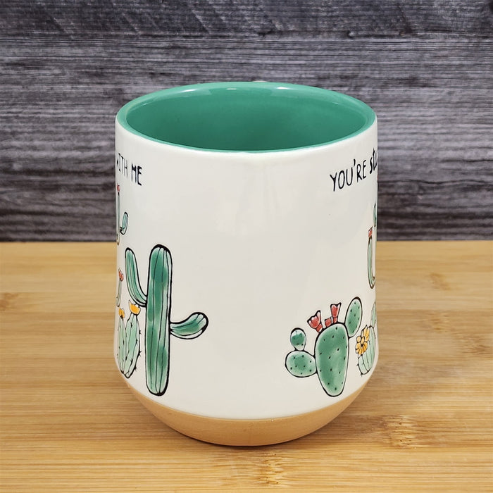 Cactus Embossed Coffee Mug Cup Saying "Your Stuck With Me" by Blue Sky Ceramic