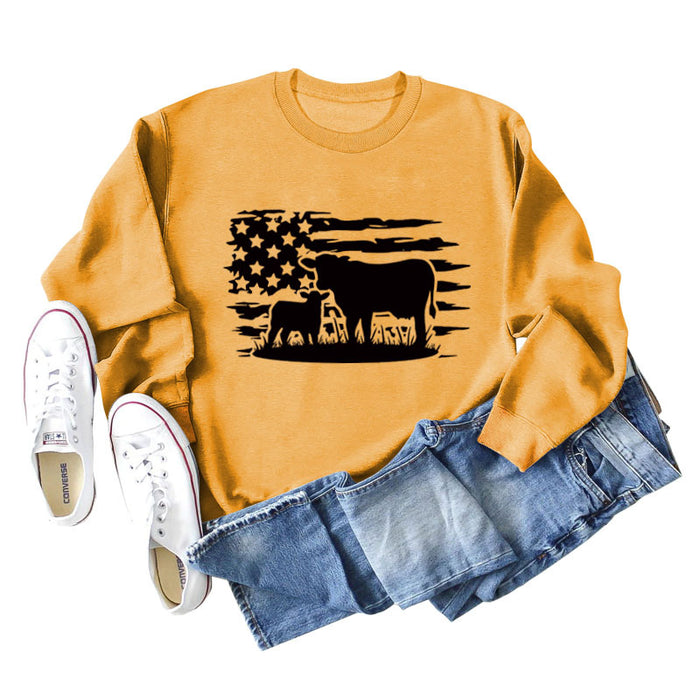 Calf Print Round Neck Loose Base Long Sleeve Autumn and Winter Plus Size Sweater Women
