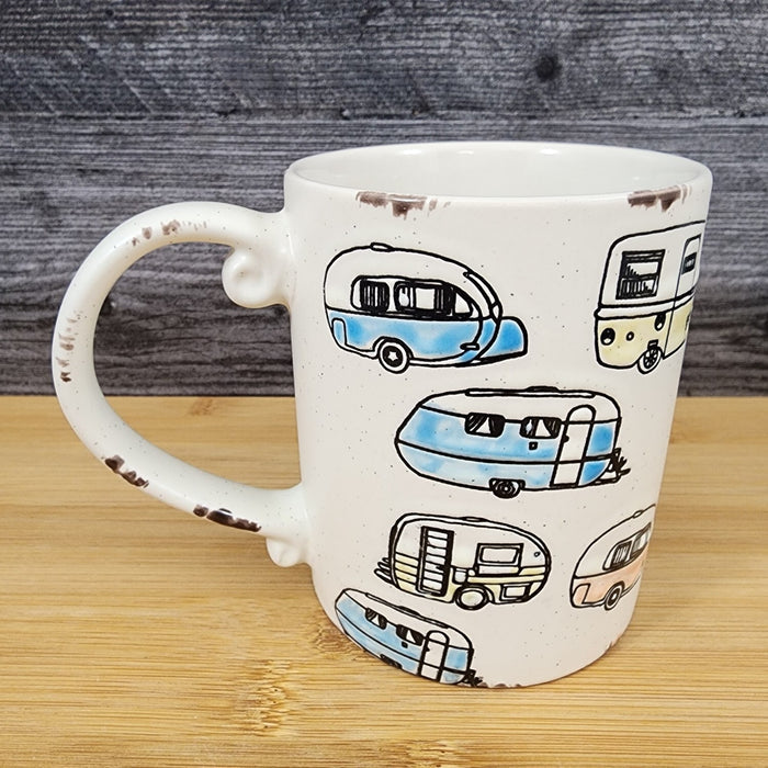 Camper Trailer RV Retro Coffee Mug by Blue Sky 16oz Ceramic Embossed Tea Cup