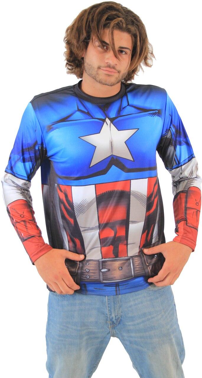 Captain America Sublimated Adult LONG SLEEVE Costume T-Shirt-tvso