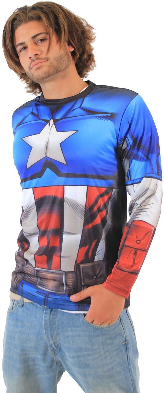 Captain America Sublimated Adult LONG SLEEVE Costume T-Shirt-tvso