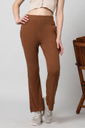 Caramel Ribbed Lounge Pants; soft ribbed texture for comfortable maternity wear.