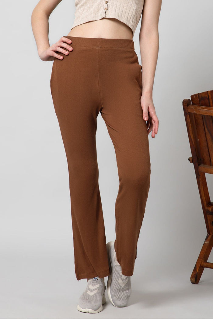 Caramel Ribbed Lounge Pants; soft ribbed texture for comfortable maternity wear.
