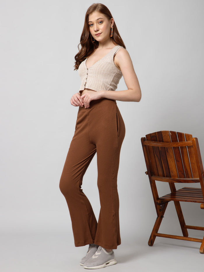 Caramel Ribbed Lounge Pants pockets; two side pockets offer functional storage.