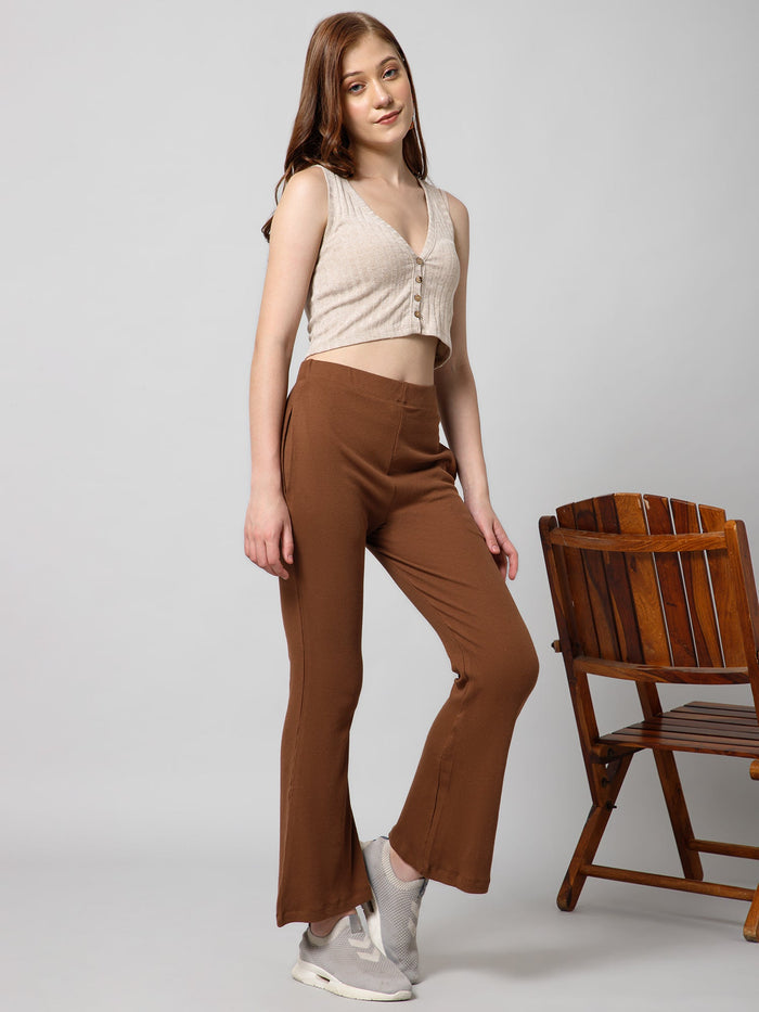 Caramel Maternity Pants; garment designed for relaxed fit throughout pregnancy.
