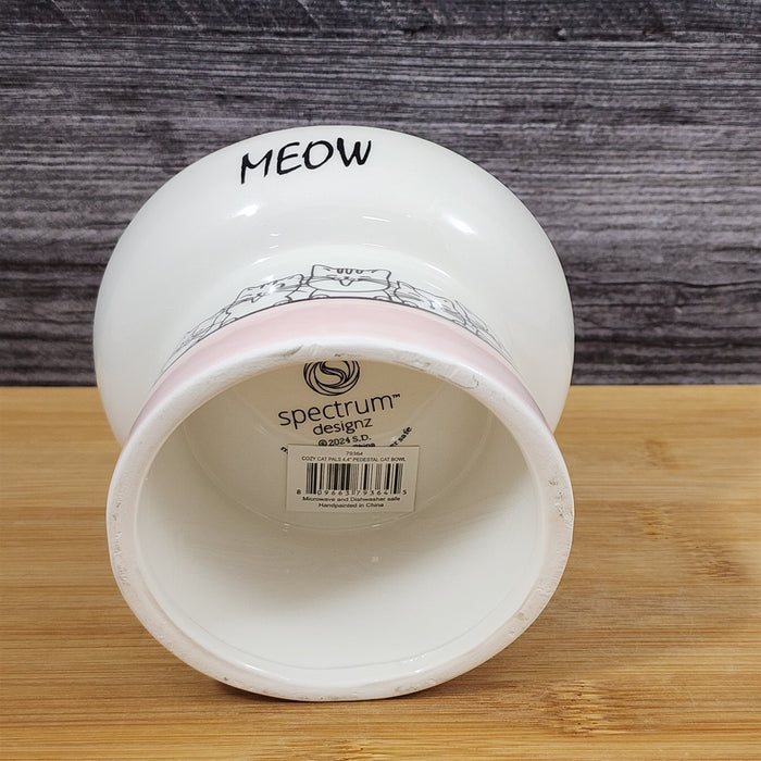 Cat Bowl Elevated Pedestal Raised Food Water Dish Pink White Ceramic Blue Sky