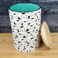 Cat Face Repeat Canister & Lid 8" Ceramic Green White Jar Whimsical Blue Sky