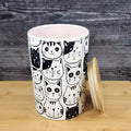 Cat Friends Canister & Lid 8" Ceramic White Pink Treat Jar Whimsical Blue Sky