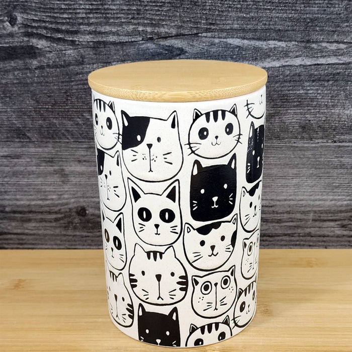 Cat Friends Canister & Lid 8" Ceramic White Pink Treat Jar Whimsical Blue Sky