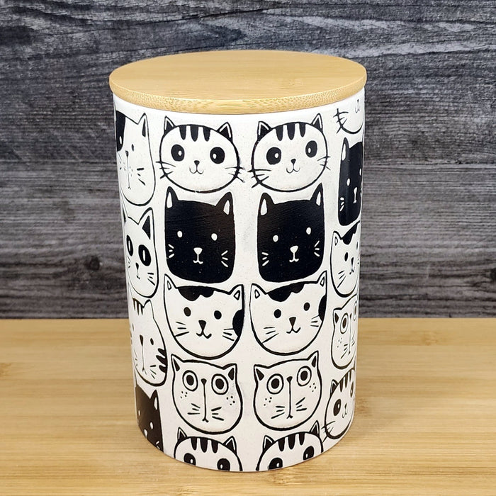 Cat Friends Canister & Lid 8" Ceramic White Pink Treat Jar Whimsical Blue Sky