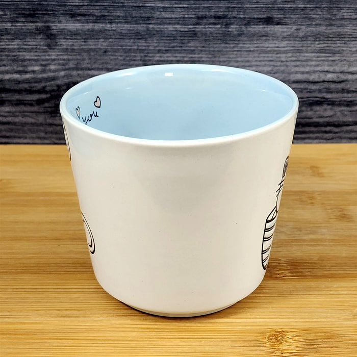 Cat Lover Coffee Mug Embossed Ceramic Tea Cup Blue Sky “Love You" inside 17oz
