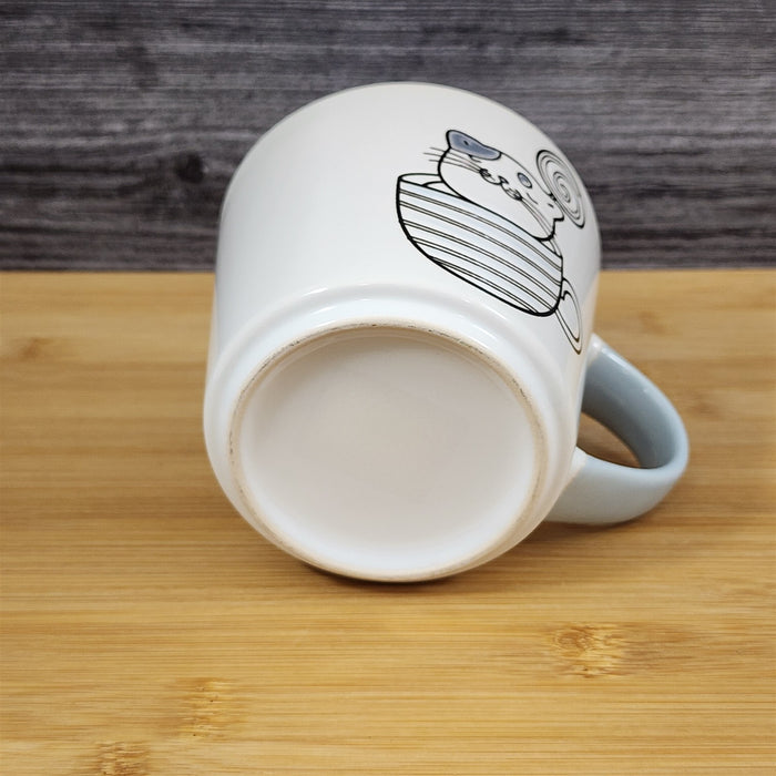 Cat Lover Coffee Mug Embossed Ceramic Tea Cup Blue Sky “Love You" inside 17oz