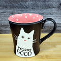 Cat Lover Saying Coffee Mug Black Ceramic Tea Cup Blue Sky Pink Inside 17oz
