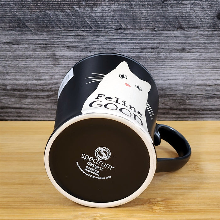 Cat Lover Saying Coffee Mug Black Ceramic Tea Cup Blue Sky Pink Inside 17oz