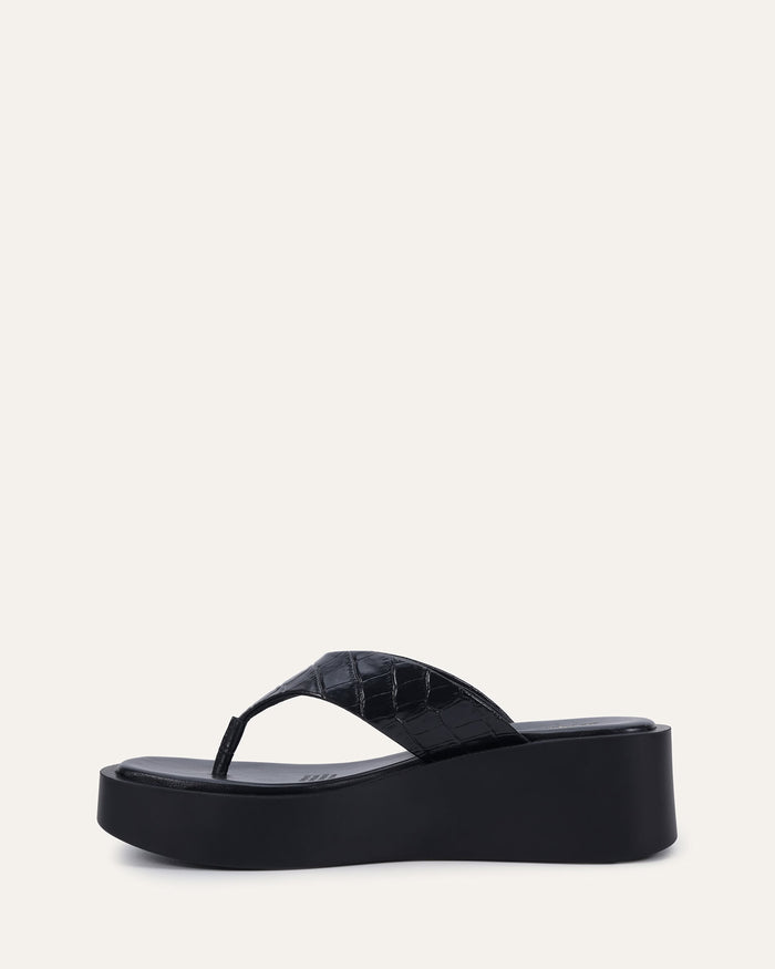 CHANCE MID WEDGE SANDALS BLACK LEATHER