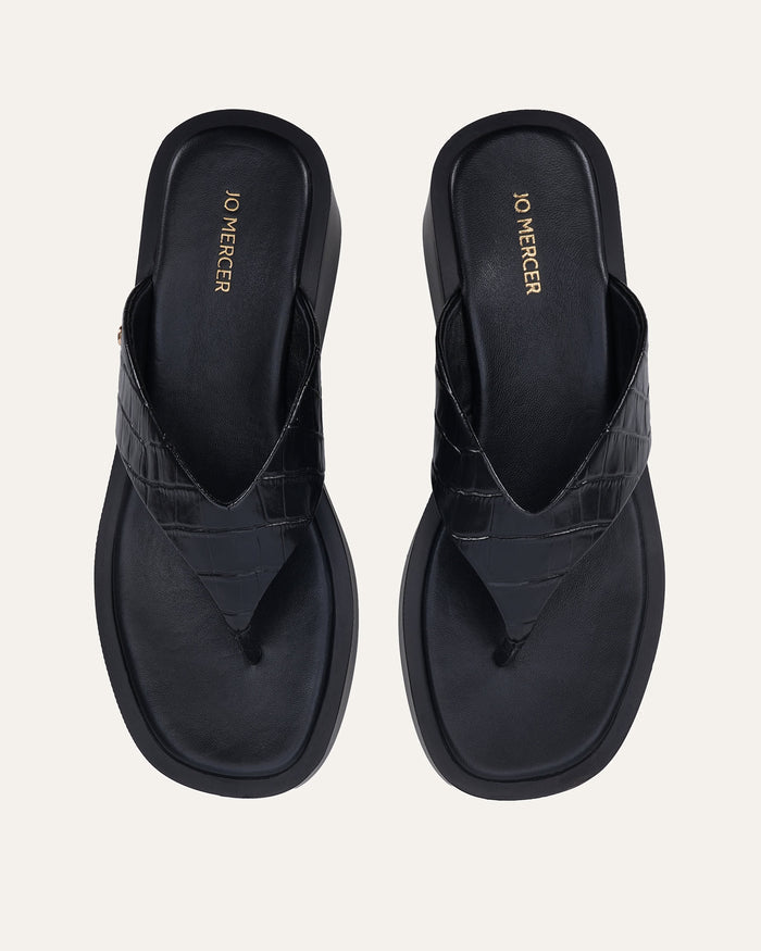 CHANCE MID WEDGE SANDALS BLACK LEATHER