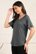 Charcoal Grey Solid Nursing Top with Side Zip Access