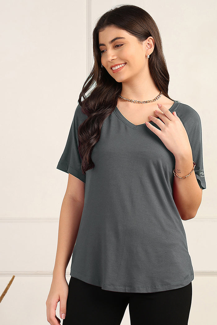 Charcoal Grey Solid Nursing Top with Side Zip Access