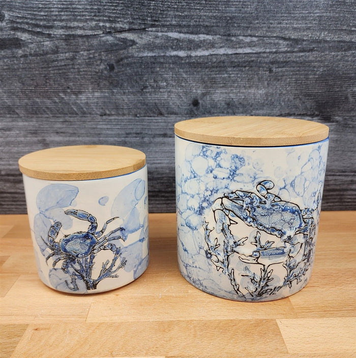 Chesapeake Bay Crab Canister Embossed Set of 2 by Blue Sky 4" & 5" Sea Life Jar