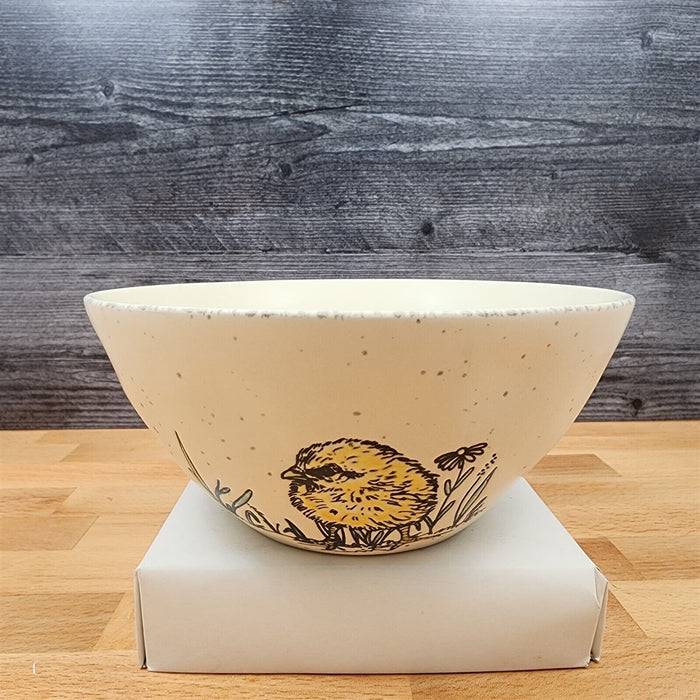 Chickadee Spring Serving Bowl Beige Embossed Ceramic by Blue Sky 7 in (17 cm)