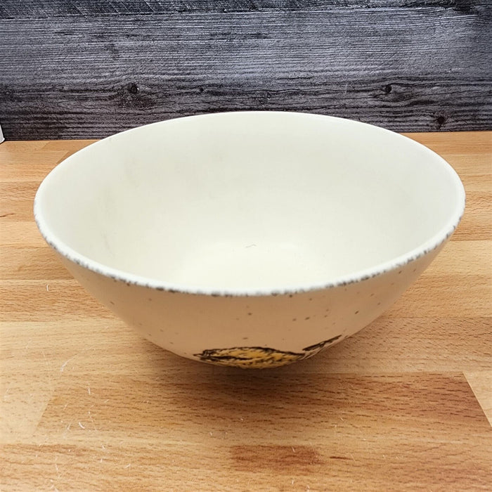 Chickadee Spring Serving Bowl Beige Embossed Ceramic by Blue Sky 7 in (17 cm)
