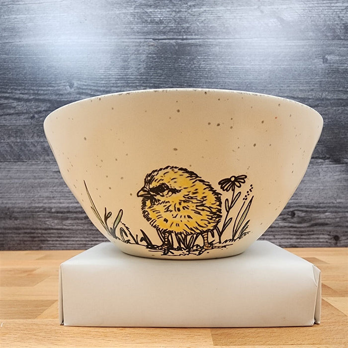 Chickadee Spring Serving Bowl Beige Embossed Ceramic by Blue Sky 7 in (17 cm)