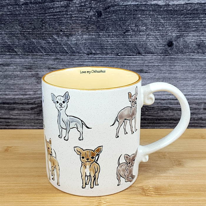Chihuahua Dog Coffee Mug Ceramic Embossed White & Cream 21oz Tea Cup Blue Sky