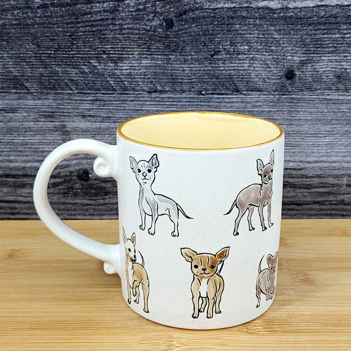 Chihuahua Dog Coffee Mug Ceramic Embossed White & Cream 21oz Tea Cup Blue Sky