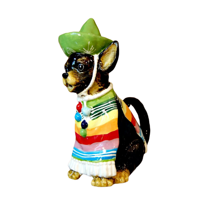 Chihuahua Dog Teapot Mexican Folk Art Ceramic Animal Tea Pot Blue Sky Goldminc