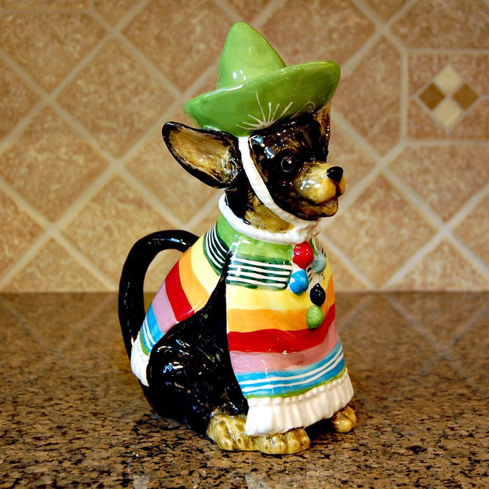 Chihuahua Dog Teapot Mexican Folk Art Ceramic Animal Tea Pot Blue Sky Goldminc