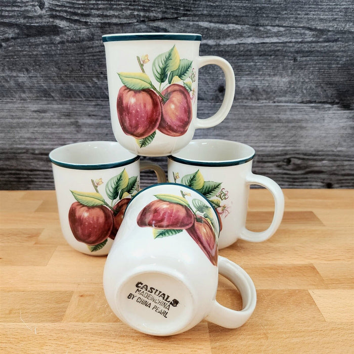 China Pearl Casuals Apples 4 Coffee Mugs Set 3 3/4 Tea Cup"
